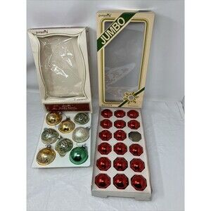 VTG Glass Christmas Tree Ornaments Glitter Winter Scene Red Pyramid 25 Ornaments